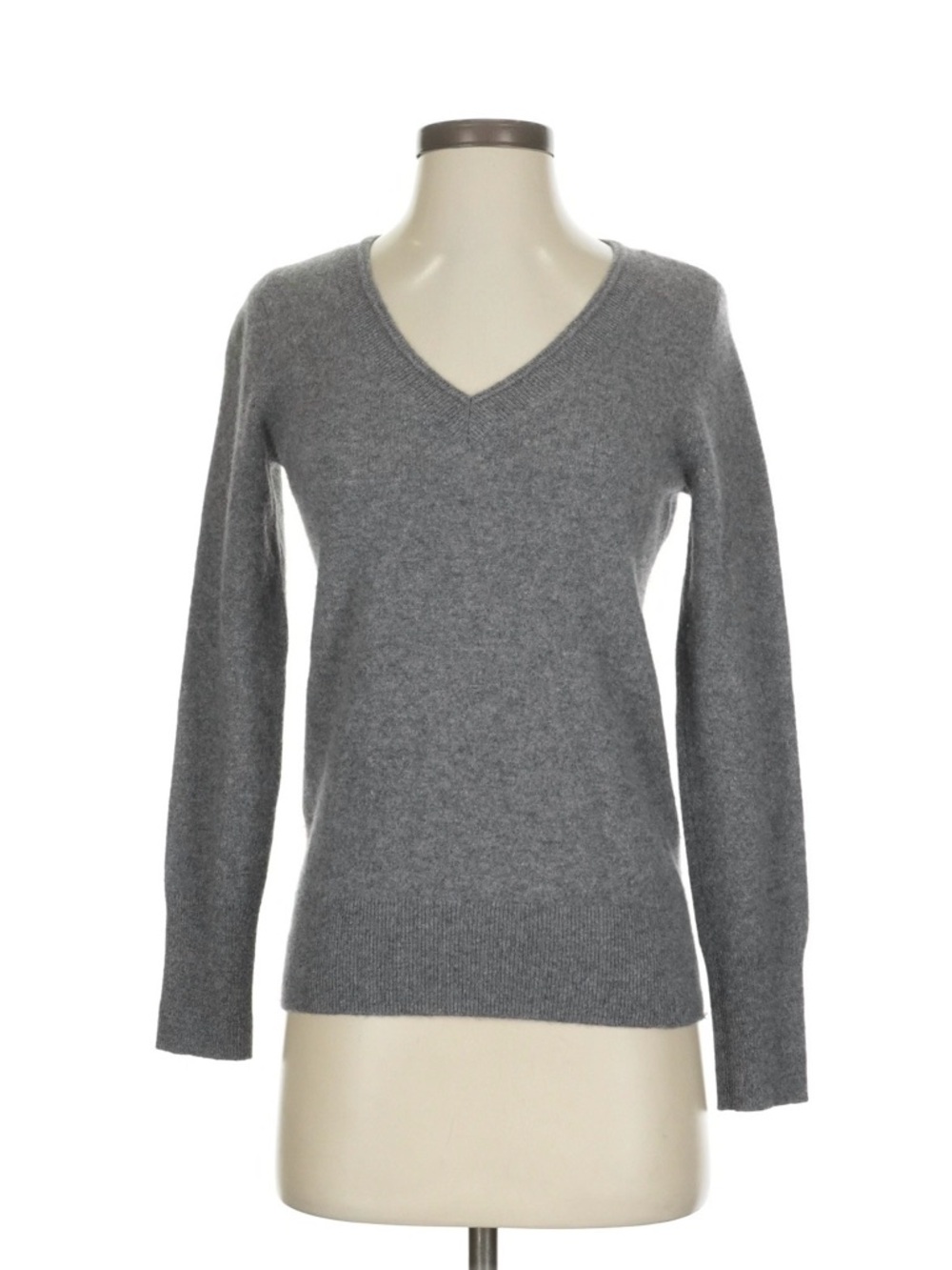 Halogen Gray Cashmere V-Neck Sweater